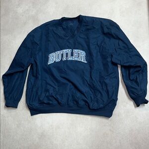 Vintage Butler University Embroidered V-Neck Windbreaker Sweater With Pockets
